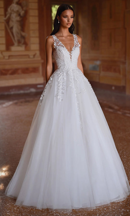 Alyce Paris 7128 - Lace Applique Sheer Strap Ballgown