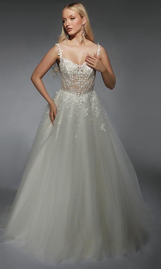 Alyce Paris 7130 - Sheer Corset Lace Appliqued A-Line Gown