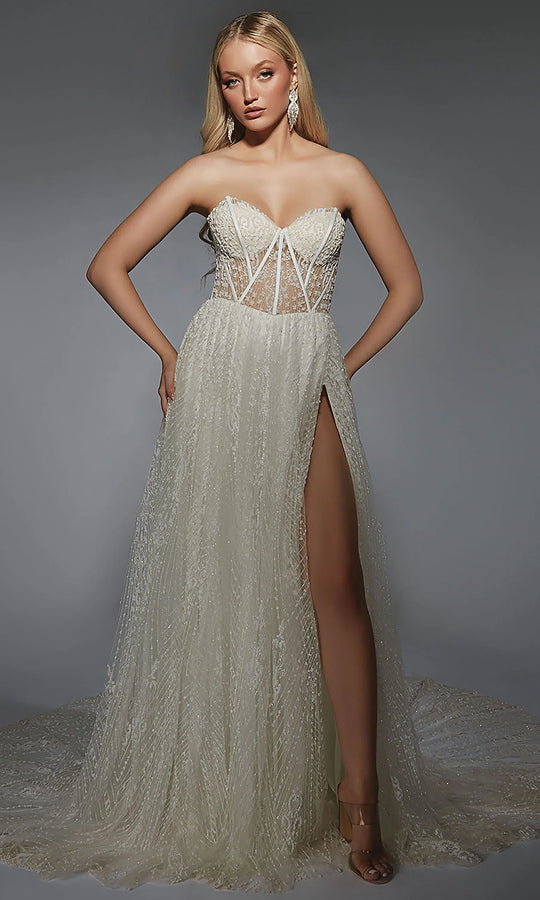 Alyce Paris 7133 - Corset Bodice Slit Tulle Gown