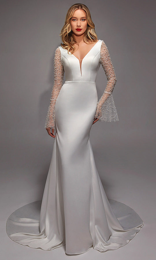 Alyce Paris 7137 - Plunging V-Neck Satin Trumpet Gown