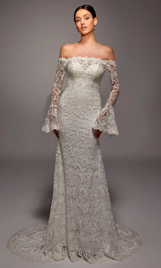 Alyce Paris 7156 - Lace Off Shoulder Gown with Flared Cuffs