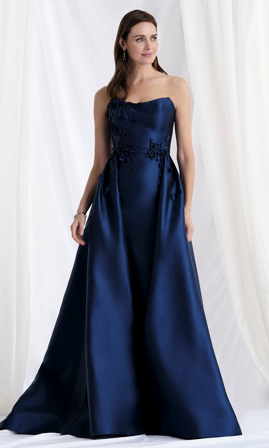 MGNY By Mori Lee 73155 - Mikado Strapless Gown with Floral Appliques
