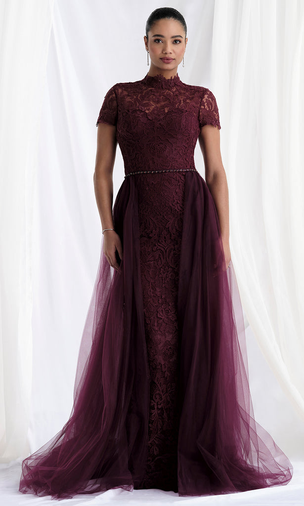 MGNY By Mori Lee 73164 - Long Lace, Tulle Sheath/A-line Dress - Short Sleeves, Detachable Overskirt, Beaded Waistband, Keyhole Back, Sweep Train, MGNY By Mori Lee 73164 - Long Lace, Tulle Sheath/A-line Dress - Short Sleeves, Detachable Overskirt, Beaded Waistband, Keyhole Back, Sweep Train,