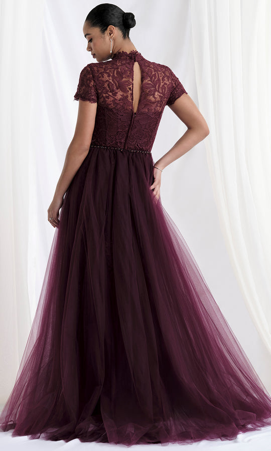 MGNY By Mori Lee 73164 - High Neck Lace Gown with Tulle Overskirt