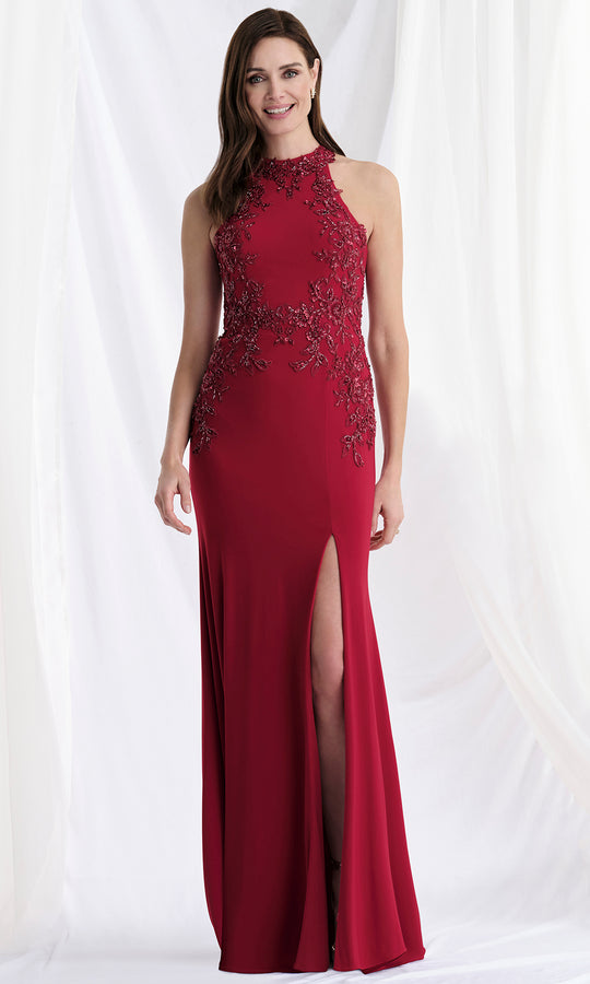 MGNY By Mori Lee 73168 - Beaded Applique Halter Gown with Slit