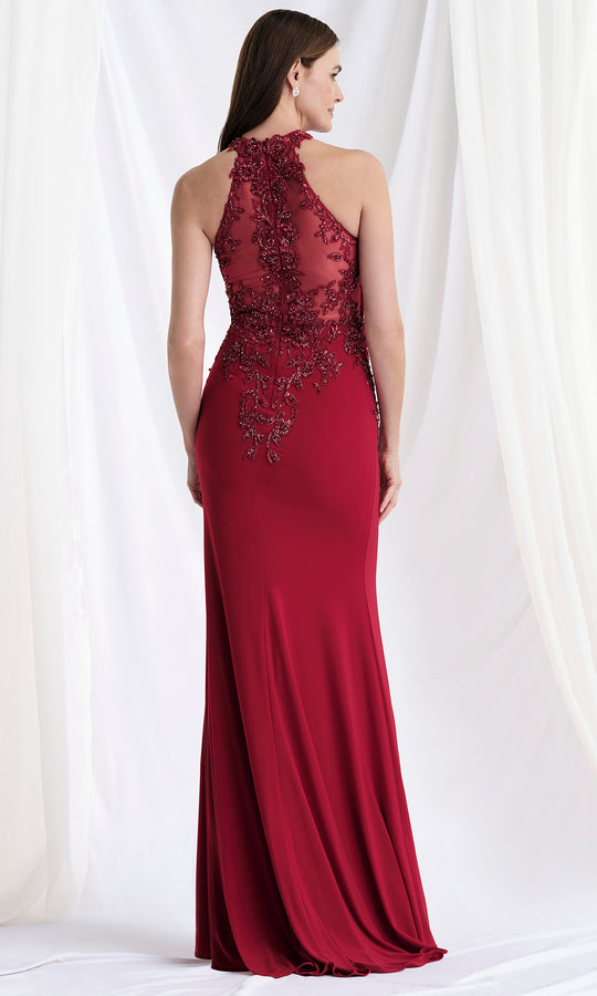 MGNY By Mori Lee 73168 - Beaded Applique Halter Gown with Slit