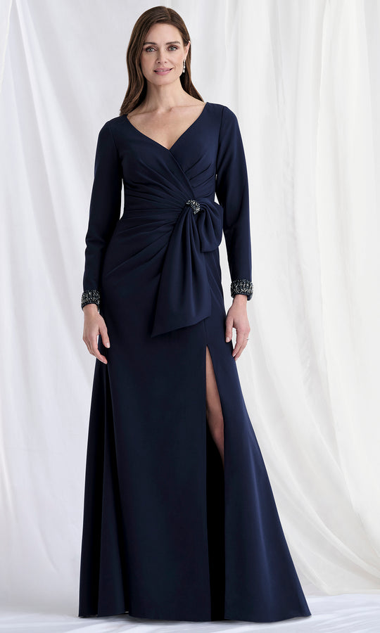 MGNY By Mori Lee 73172 - V-Neck Long Sleeve Gown with Bow Accent