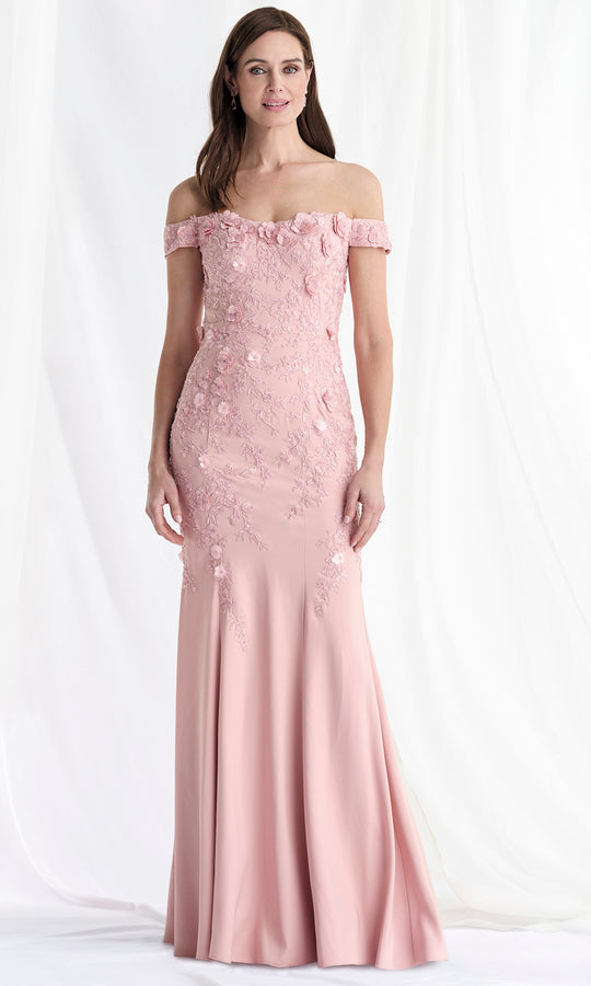 MGNY By Mori Lee 73184 - Off Shoulder Floral Embroidered Crepe Gown