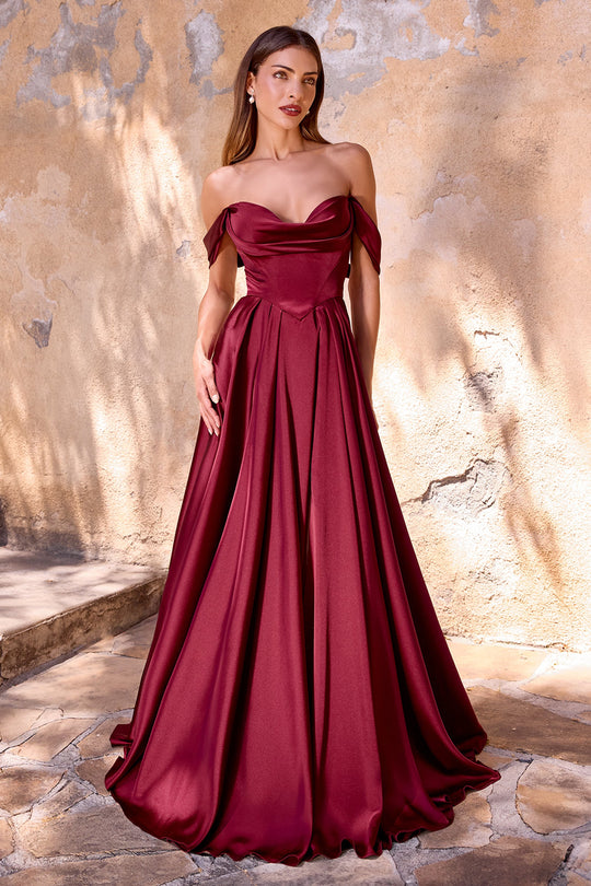 Ladivine 7449 - Pleated Off Shoulder Gown
