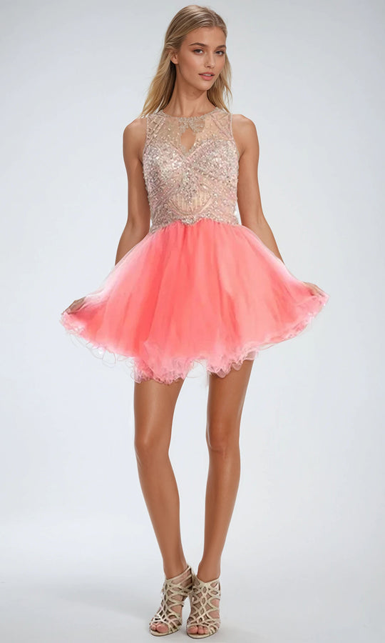 Juliet Dresses 761 - Embellished Illusion Bodice Short Dress