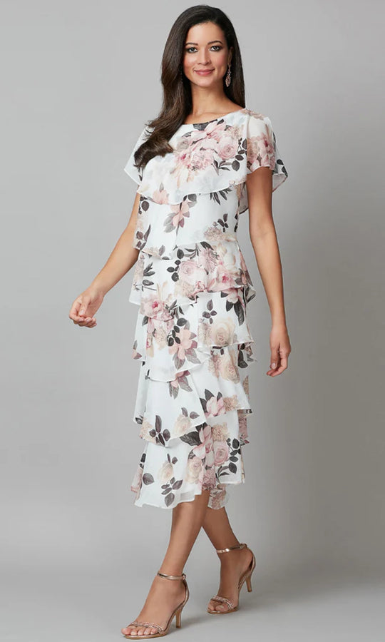 S.L. Fashions Dresses (SLNY) 9171803 - Floral Tiered Tea-Length Dress
