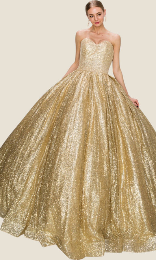 Cinderella Couture 8010J - Strapless Shimmering Pleated Ballgown