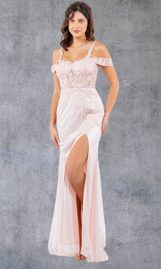 Cinderella Couture 8049J - Off Shoulder Floral Applique Gown