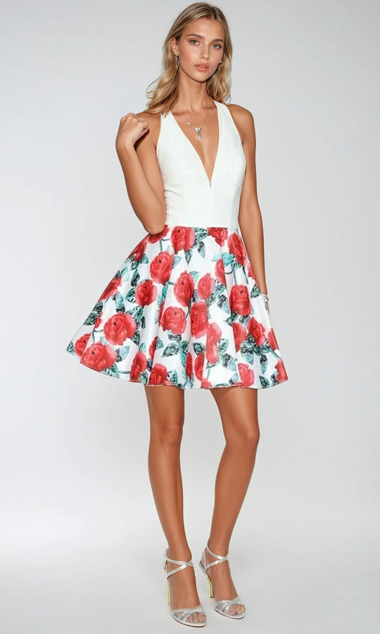 Juliet Dresses 806 - Floral Print Plunging Halter Dress