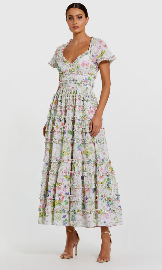 Mac Duggal 8079 - Ruffled Floral Tiered A-line Dress
