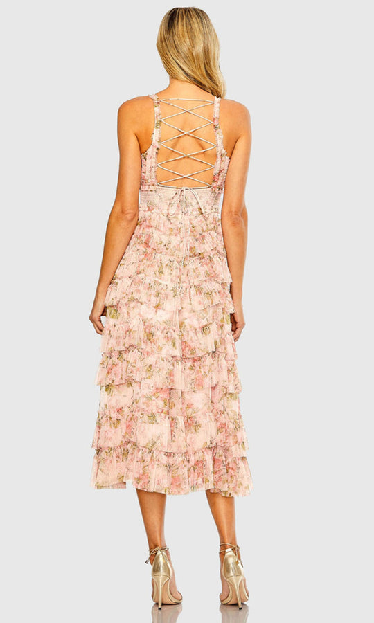 Mac Duggal 8100 - Floral Tiered Mesh Tea-Length Dress
