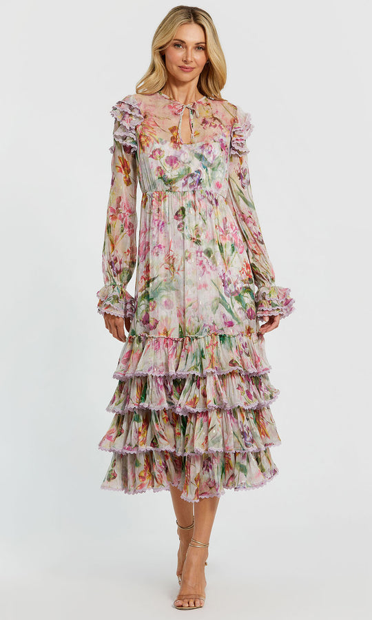 Mac Duggal 8102 - Ruffled Long Sleeve Floral Print Dress Homecoming Dresses