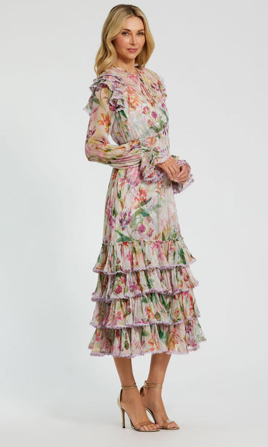 Mac Duggal 8102 - Ruffled Long Sleeve Floral Print Dress