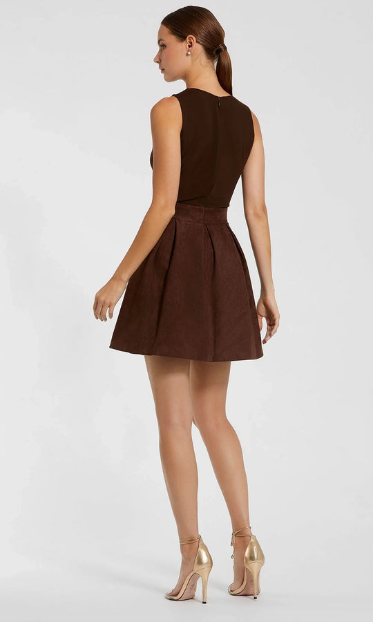 Ieena Duggal 81071 - Jewel Neck Suede A-Line Mini Dress