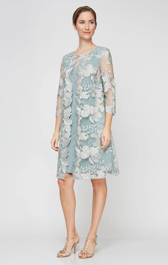 Alex Evenings - 82122202 Embroidered Lace Jacket Midi Dress