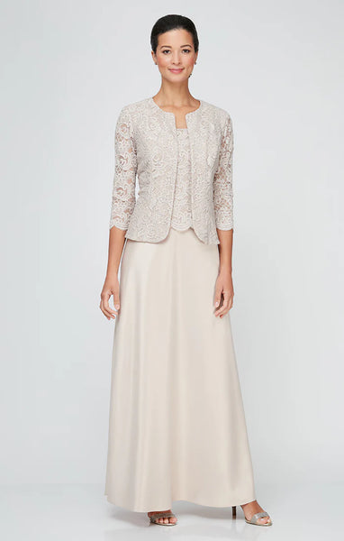 Alex Evenings Bethany Glitter Lace Jacket Dress Taupe / 6