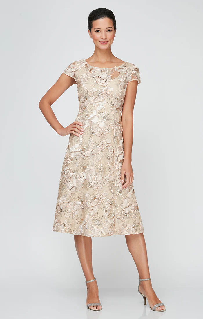 Alex Evenings Women's Boat Neck Dress - Brush Peri