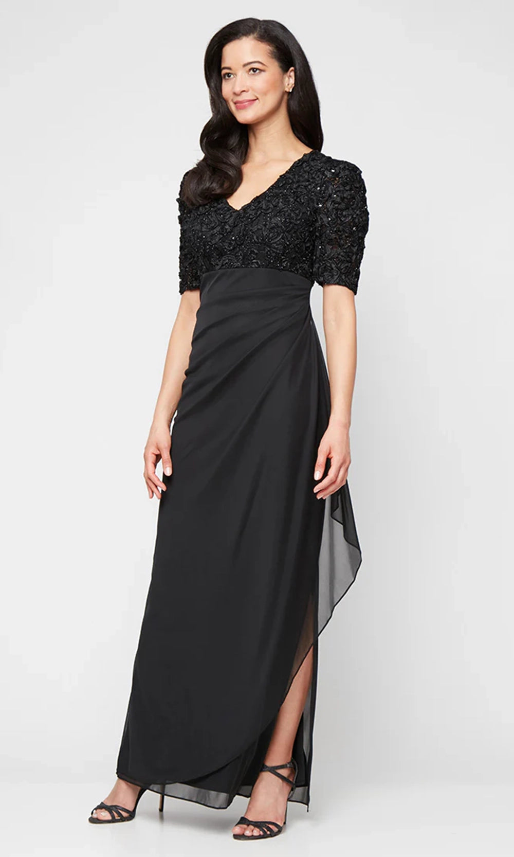 Alex Evenings Petite Empire Waist Dress - Black - Size 8P Alex Evenings Petite Empire Waist Dress - Black - Size 8P