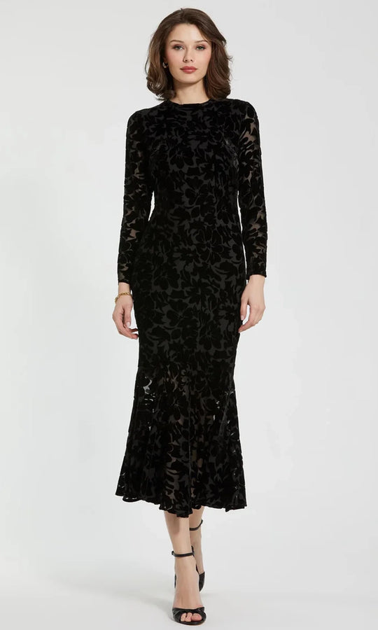 Mac Duggal 81129 - Long Illusion Sleeve Velvet Midi Dress