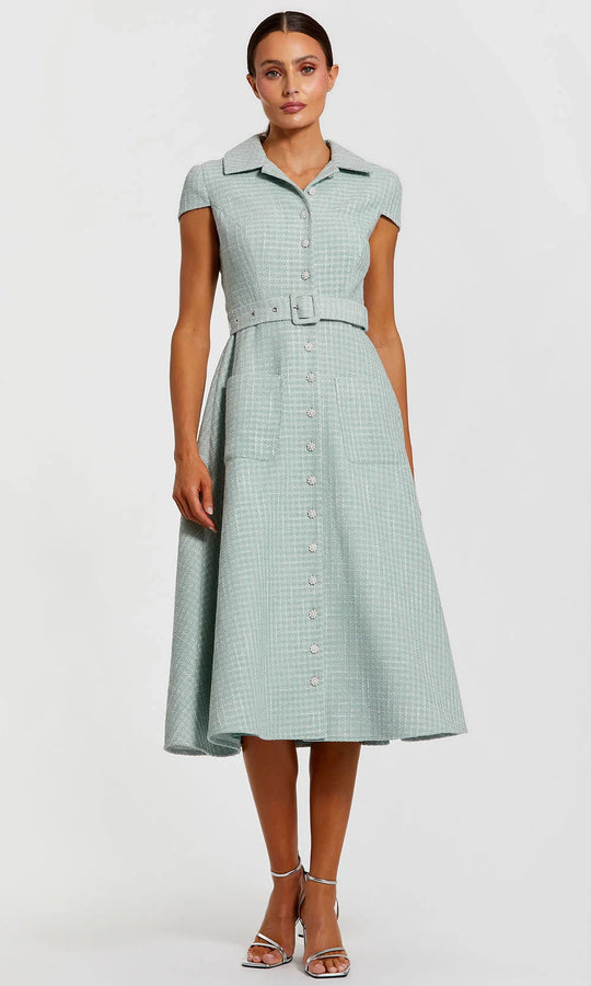 Mac Duggal 81199 - Cap Sleeve Boucle Button-Down Dress