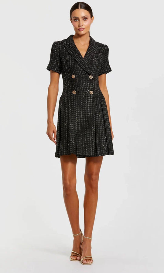 Mac Duggal 81200 - Short Sleeve Tweed A-Line Mini Dress