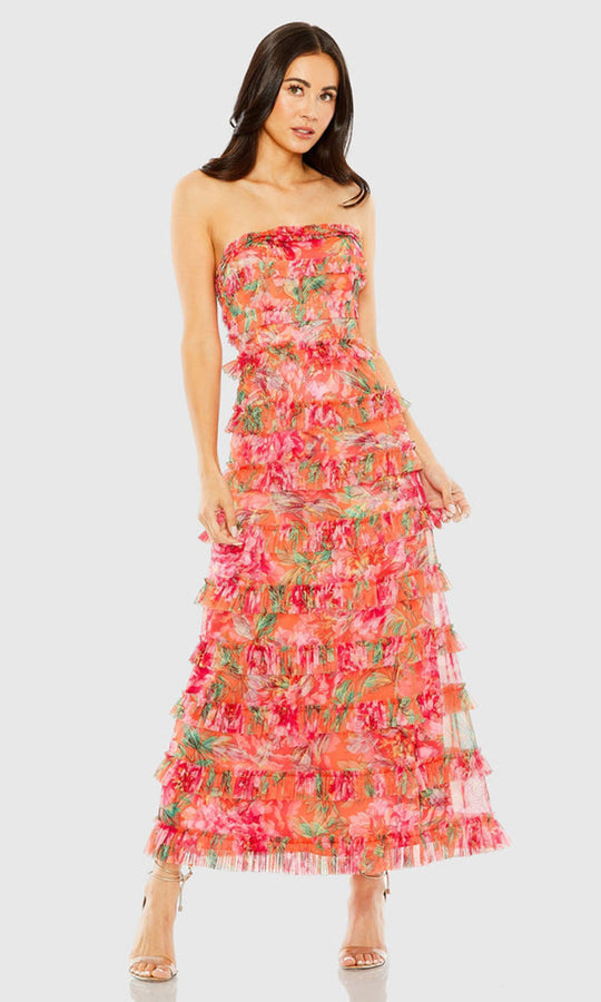 Mac Duggal 8137 - Strapless Floral Ruffle Tiered Dress