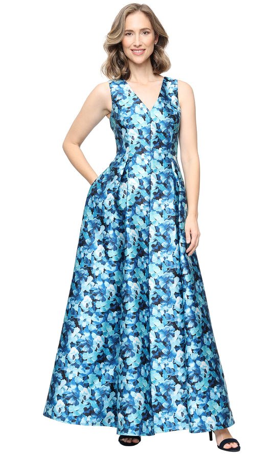 Alex Evenings 8139079 - Floral V-Neck A-Line Gown