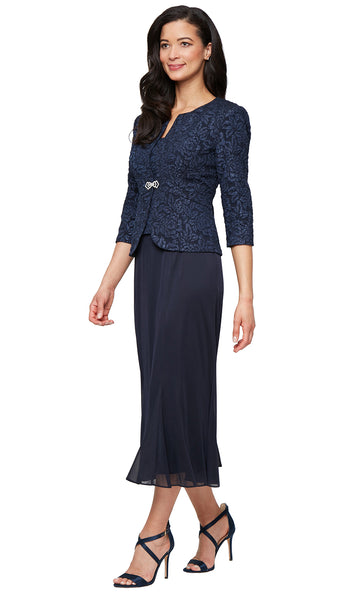 alex evenings women's plus size tea-length lace mock dress Alex Evenings Petite Bella Sequin Lace Dress Deep Plum / 10P main image 0