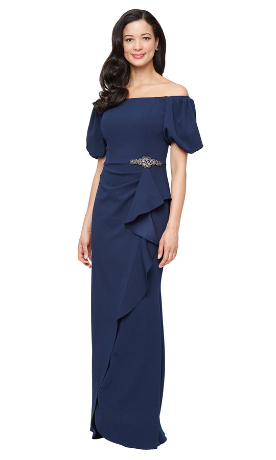 Alex Evenings 8160532 - Puff Sleeve Beaded Waist Formal Gown