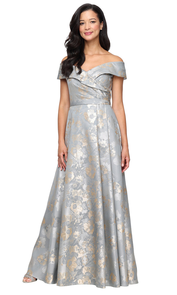 Alex Evenings 8181249 - Long Printed Jacquard, Dress: 87% Polyester, 13%  Metallic; Lining: 100% Polyester A-line Dress
