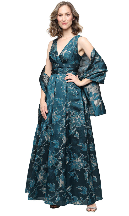 Alex Evenings 8181354 - Floral Pleated V-Neck A-Line Gown
