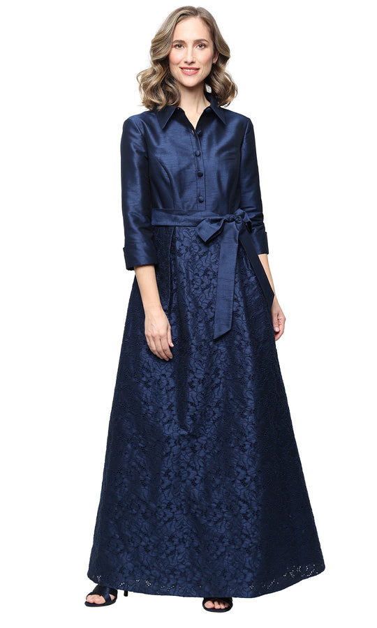 Alex Evenings 8184081 - Floral Lace Collared A-Line Gown