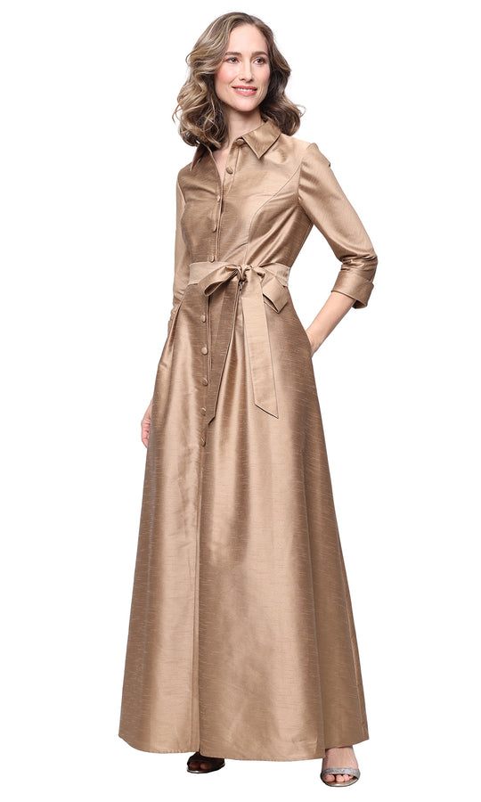 Alex Evenings 8184082 - Collared Belted A-Line Gown