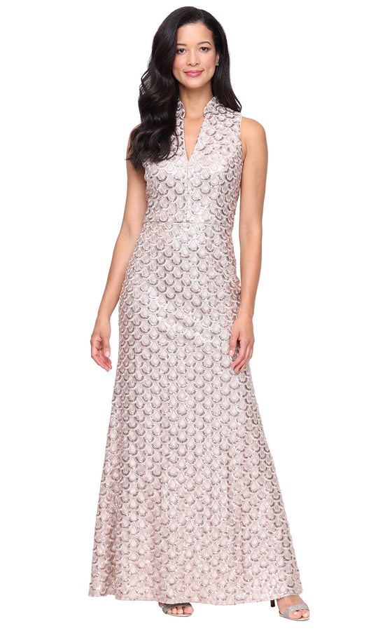 Alex Evenings 81961022 - Stand Collar V-Neckline Sequin Gown
