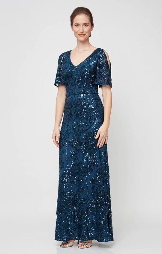 Alex Evenings - 8296611 Cold Shoulder Floral Sequined Dress