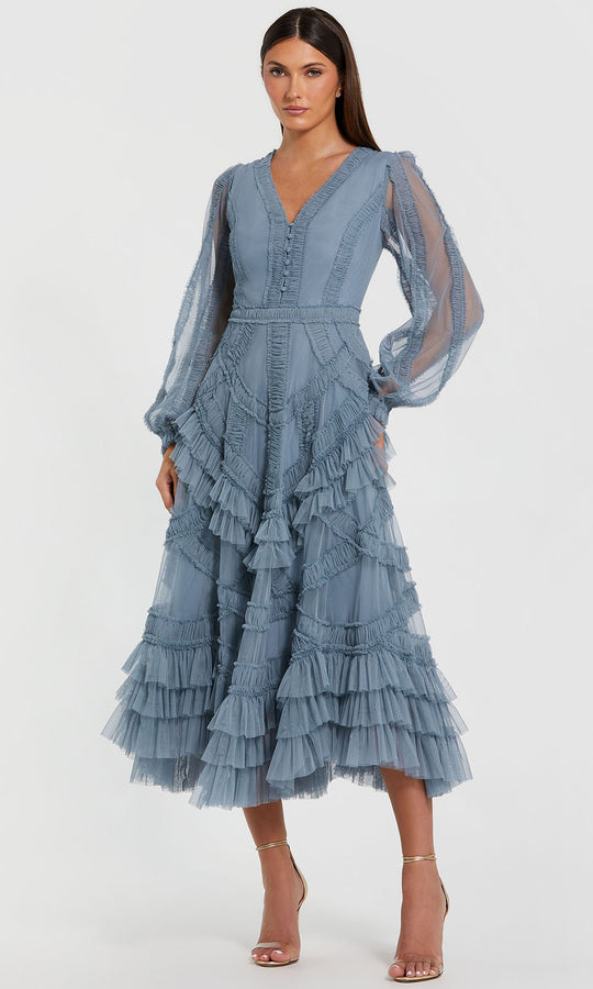 Mac Duggal 8247 - Micro Ruffle V-Neck Evening Dress