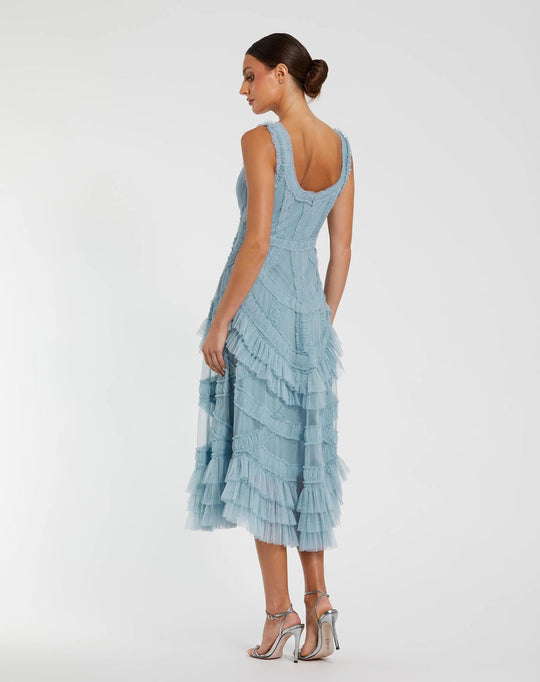 Mac Duggal 8250 - Scoop Neck Ruffle Tea-Length Dress