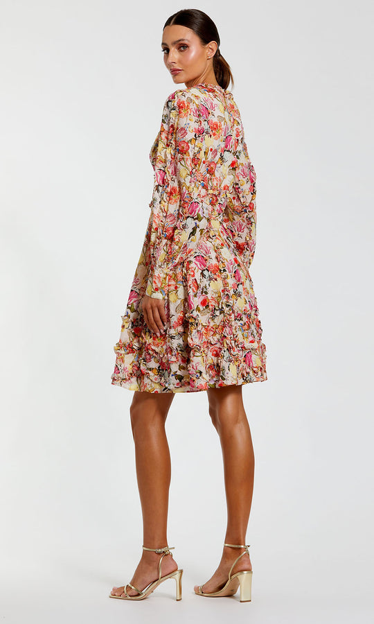 Mac Duggal 8261 - Floral Print V-Neck Cotton Mini Dress