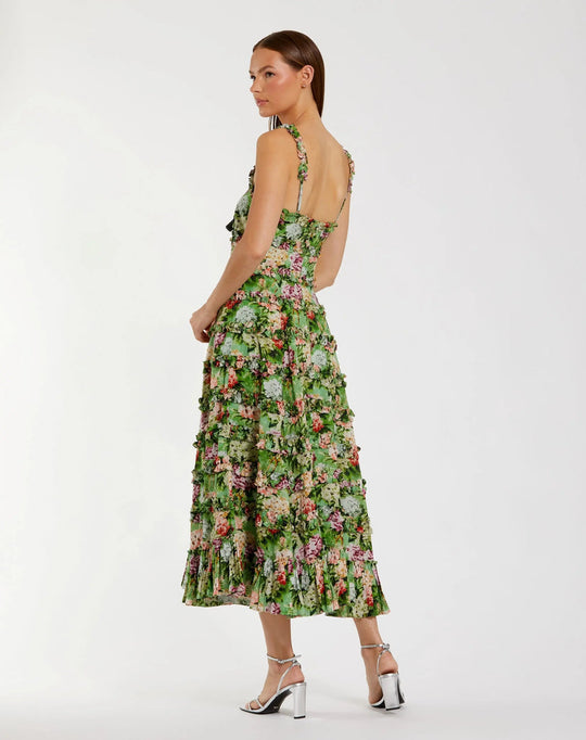 Mac Duggal 8263 - Sleeveless Floral Print Tea-Length Dress