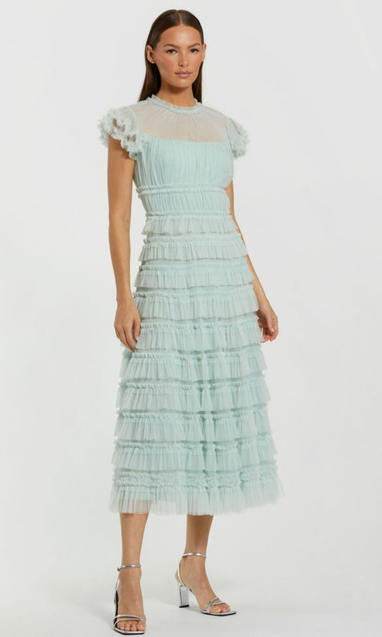 Mac Duggal 8285 - Sheer Neck Ruffled Tea-Length Dress