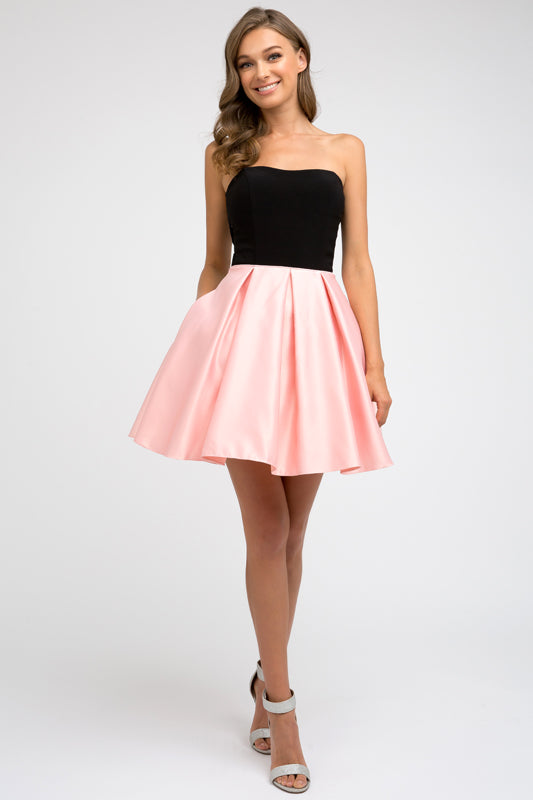 strapless open back dress Edward Achour Women's Two Tone Pleated Gown in Black – Timeless