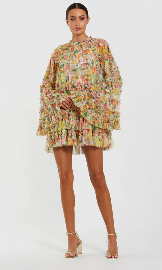 Mac Duggal 8300 - Floral Print High Neck Cocktail Dress