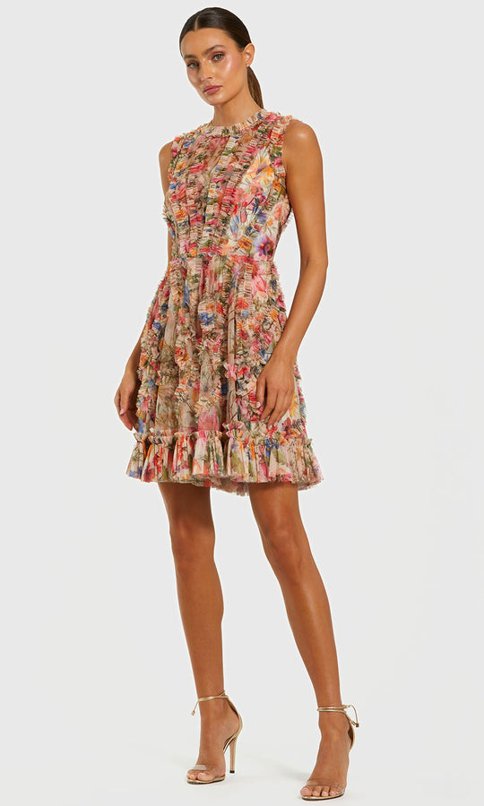 Mac Duggal 8307 - Floral Print High Neck Short Dress