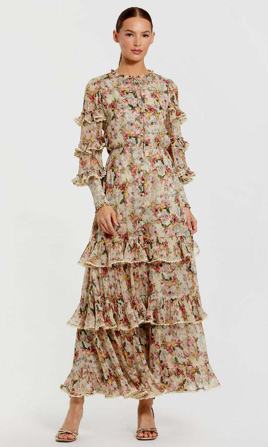 Mac Duggal 8334 - Floral Print Jewel Neck Evening Dress