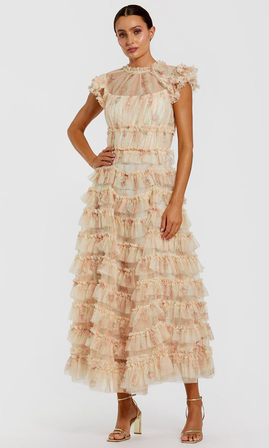 Mac Duggal 8339 - High Neck Micro Ruffle Evening Dress